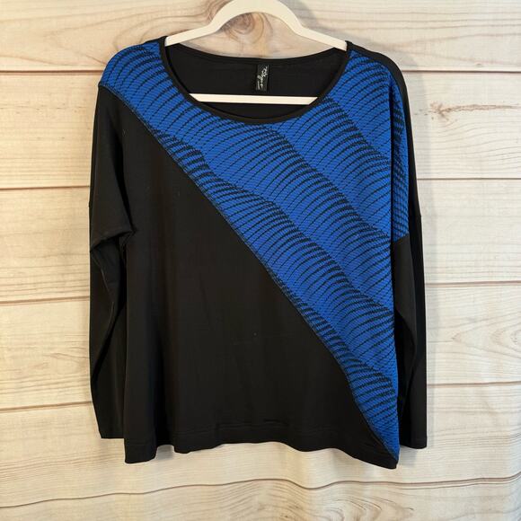 Fashque Studio Black & Blue Long Sleeve Crew Neck Top Size XL - Picture 1 of 5